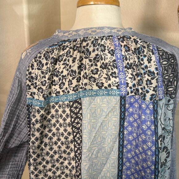 Johnny Was Womens Embroidered Umoya Effortless Scarf Back Blouse Blue Large - Picture 10 of 16